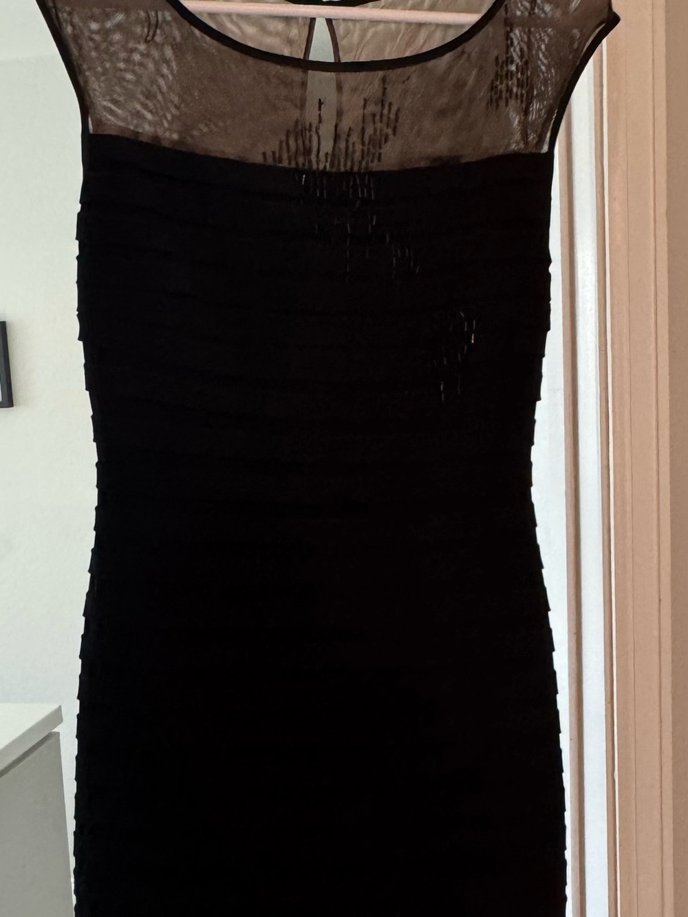 Adrianna Papell Black Sheer-Yoke Midi Dress